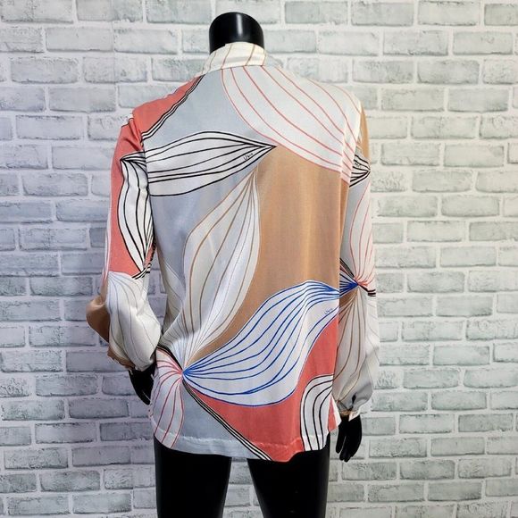 Vintage 70s Vera Neumann Abstract Sheer Blouse Shirt Button Up USA Antron Nylon - Picture 5 of 7